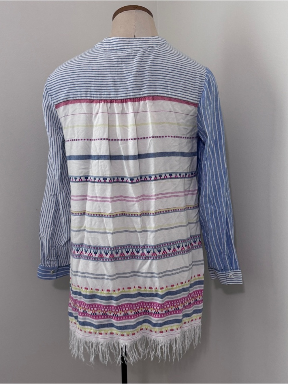 Nic + Zoe Small Long Sleeve Lightweight Button Down Tunic Top Striped Fringe - Picture 3 of 7